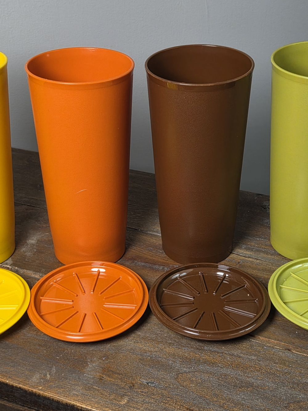 Vintage Tupperware Harvest Colors Tumblers Coasters Lids Set of 4 #117 Highball